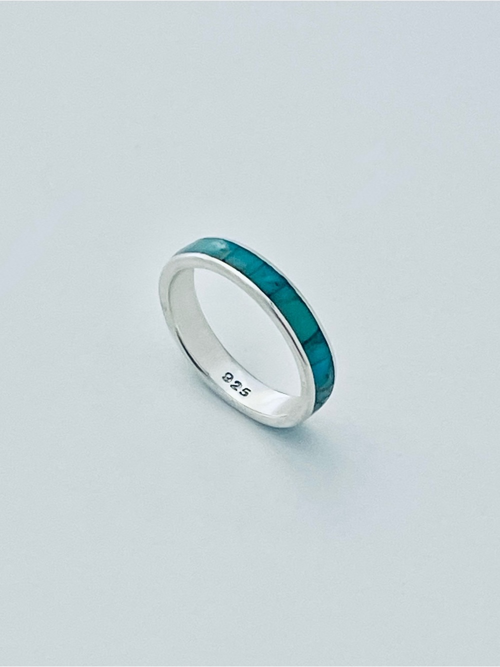 925 Sterling Silver Genuine Turquoise Wedding Band, Unisex Stone Silver Rings